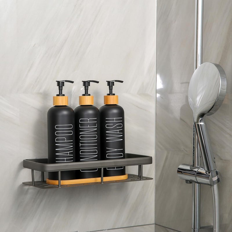 Prus Waso Shampoo and Conditioner Dispenser with Bamboo Pumps & Tray, Perfect for Bathroom Essentials for New Home (Black) - Image 5